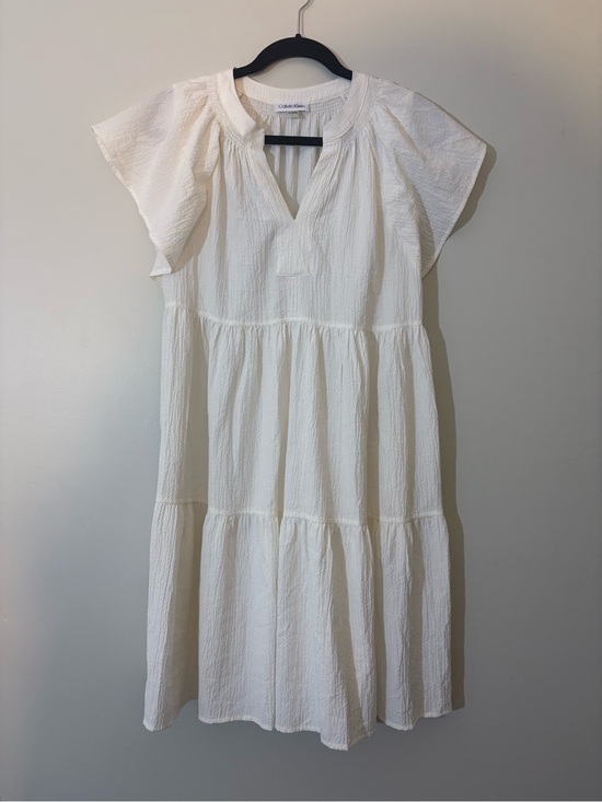 Calvin Klein Dresses & Skirts - Calvin Klein Cream Tiered Midi Dress with Flutter Sleeves